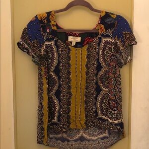 ANTHROPOLOGIE Colorful Paisley Women's Short Sleeve Blouse